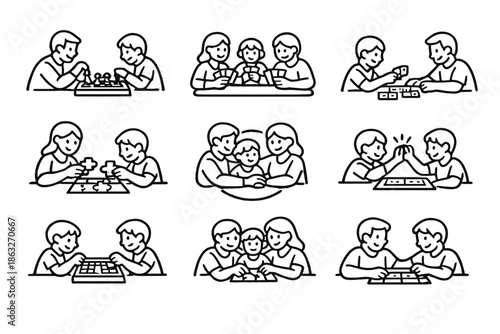 People playing board games and card games, family activities