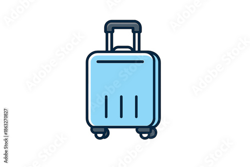 Light Blue Suitcase Icon with Telescopic Handle and Wheels