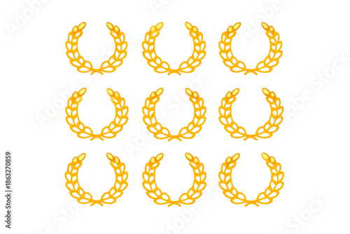 Nine glowing golden laurel wreaths arranged in a grid pattern