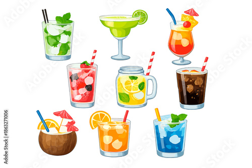 Collection of refreshing summer cocktails and drinks