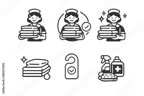 Housekeeping and cleaning icons set