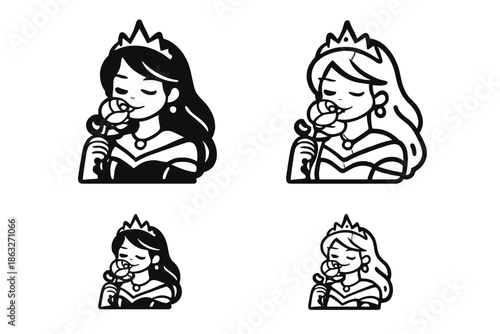 Cute cartoon princess smelling a rose