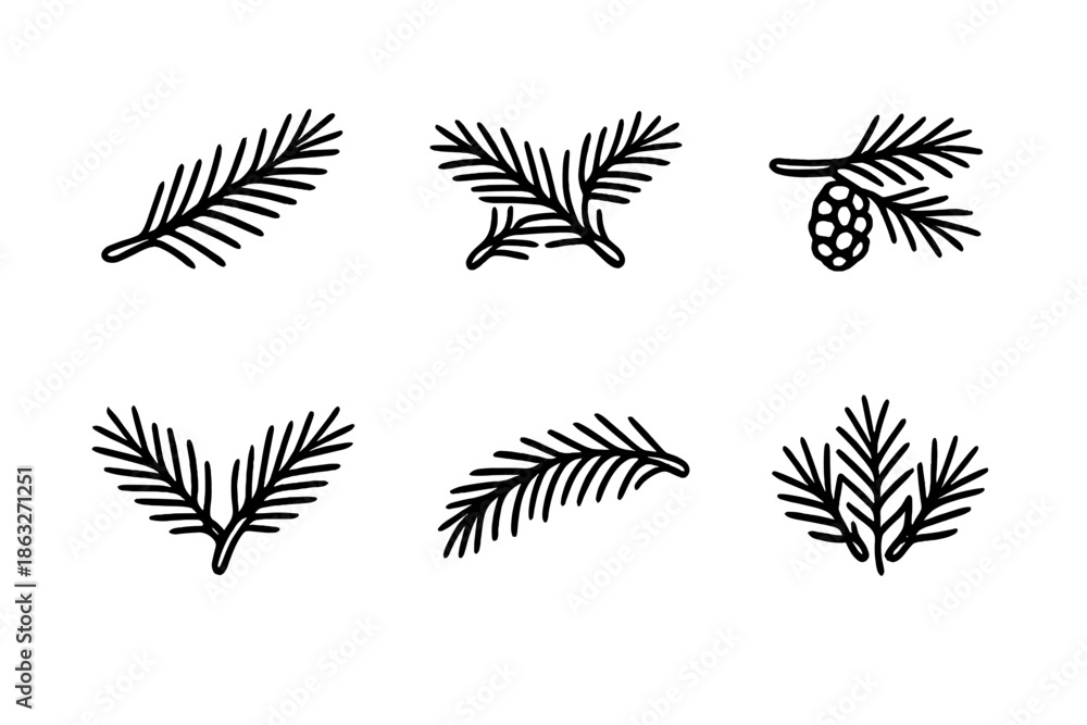 Obraz premium Pine Branches and Cone Icons