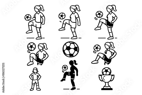 Soccer Player Icon Set with Trophy