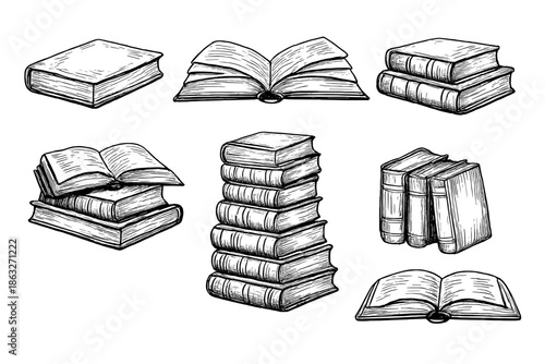 Collection of Hand-Drawn Books on a Gradient Background