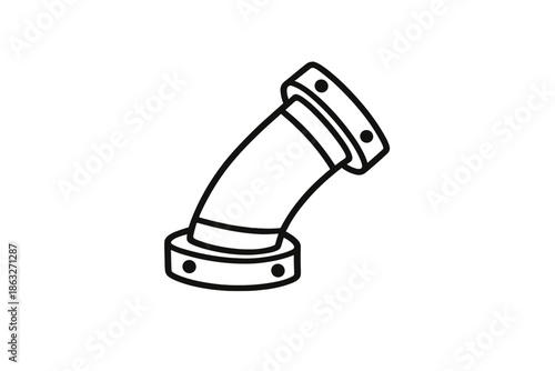 Industrial pipe bend with flanges and bolts