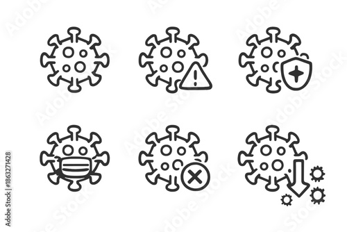 Coronavirus icons with different symbols on dark background