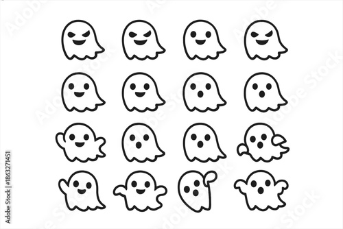 A grid of cartoon ghosts with various expressions