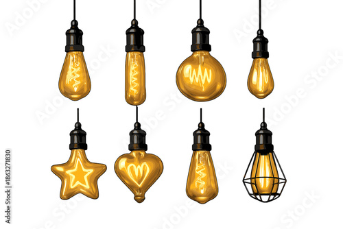 Collection of vintage Edison light bulbs with warm glowing filaments