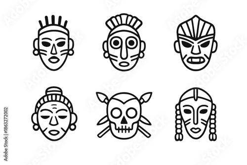Tribal Masks and Skull Icon Set