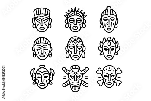 Collection of stylized tribal masks