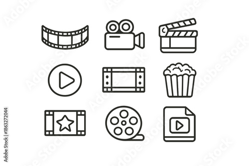 Cinema and movie icons on a yellow background