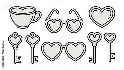 Love-themed Embellishments:  A collection of artistic expressions of love, including heart-shaped adornments and accessories.