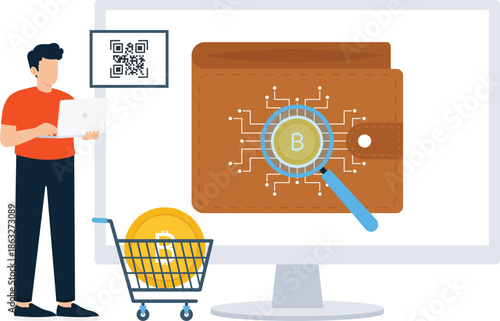 Cryptocurrency wallet digital finance Bitcoin payment online security blockchain technology virtual currency e-commerce transaction man shopping financial technology secure payment crypto exchange