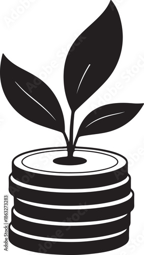 hand drawn vector illustration of a plant on coins