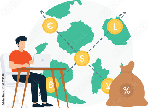 global finance, digital economy, currency exchange, online trading, international business, financial investment, remote working, money transfer, worldwide network, business management, dollar sign