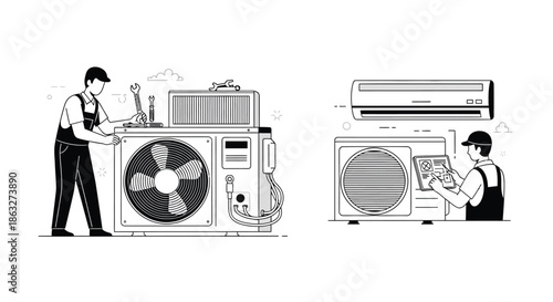 Air conditioning system maintenance and repair performed by skilled technicians