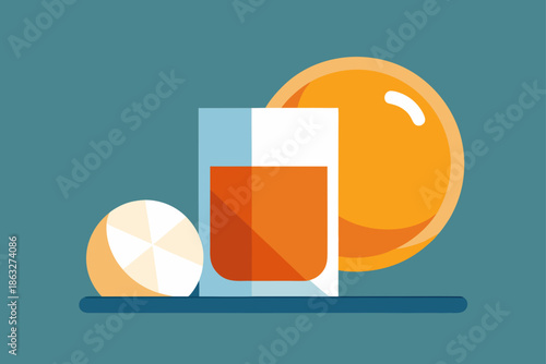 Whiskey Glass with Large Ice Sphere and Orange Peel