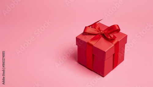 Gift Box With Red Ribbon on Pink Background for Celebrations or Special Occas...