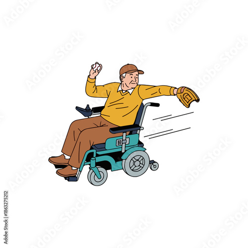 Man in Wheelchair Playing Baseball with Glove.