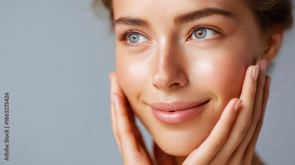 Fototapeta premium Achieve luminous glowing skin, expert skincare routines natural, ingredients radiant complexion display, beauty wellness treatment guidance, healthy skin practices, with copy space