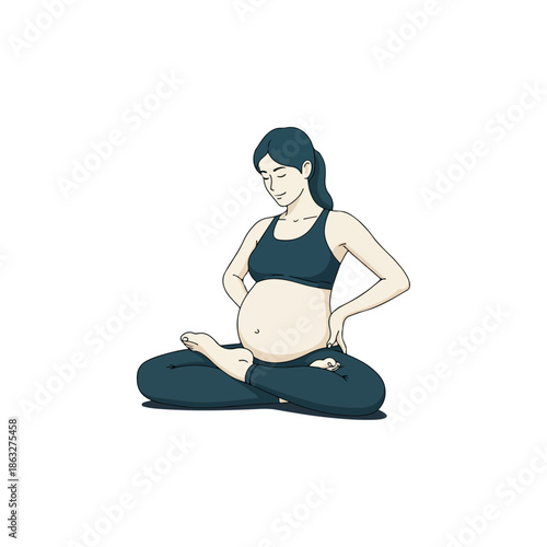Pregnant Woman Practicing Yoga Meditation Pose.