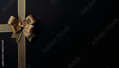 Gift Wrapped With Golden Bow on Black Background
