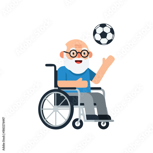 Elderly Man in Wheelchair Playing Soccer Ball.