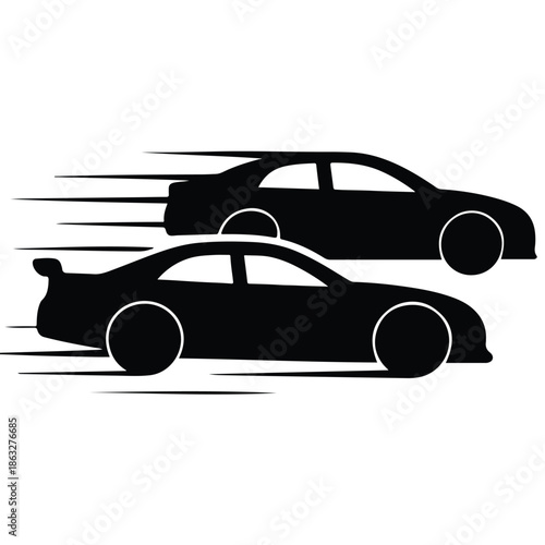 Car overtaking action silhouette