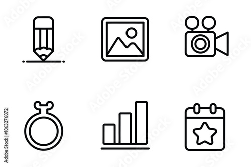 Creative content creation and data analytics line icons