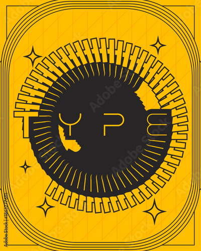 Optical Illusion Type Typography Poster Yellow Black Circular Design