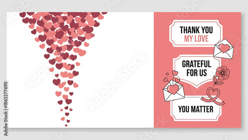Heartfelt thank you card with love message and beautiful heart design