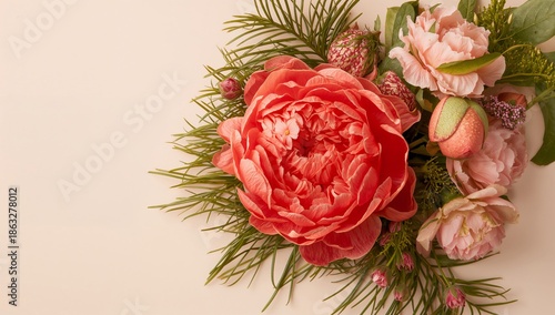 Florals Arranged on a Soft Background With Green Leaves and Delicate Details