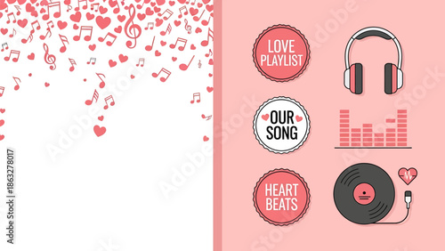 Valentine's Day music playlist with headphones and vinyl