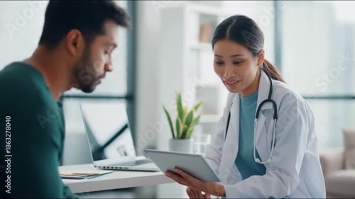 Wallpaper Mural  Asian Female Doctor Consulting Patient with Digital Tablet in Modern Medical Office Torontodigital.ca