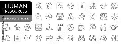 Human resources simple line icons set. HR, hiring, employee editable stroke icon. vector