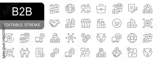 B2B - Business to business simple line icons set vector