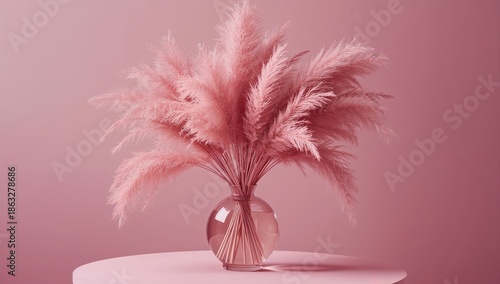 Pampas Grass Arrangement in a Glass Vase on a Pink Surface