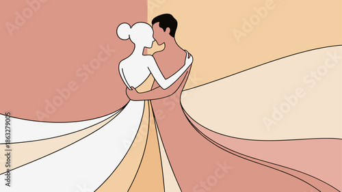 A stylized illustration capturing a couple's embrace.
