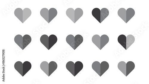 A collection of grey heart icons, symbolizing love and affection.