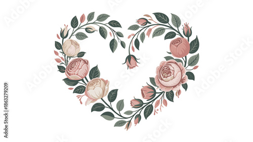 An elegant heart shape composed of various flowers.
