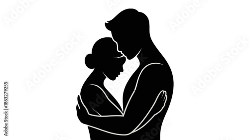 A tender silhouette of couple, embracing and finding comfort in each other.