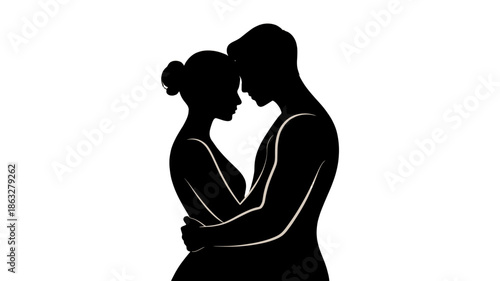 Romantic silhouette of a loving couple.