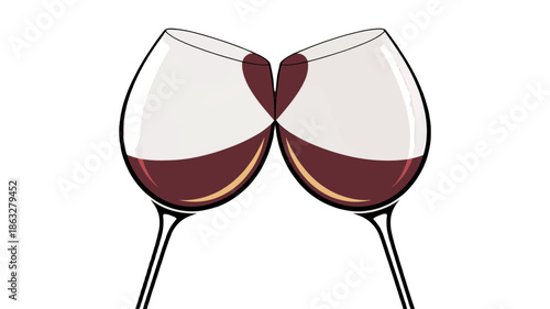 Two wine glasses clinking together, filled with a rich, inviting red liquid.