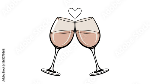 Two wine glasses clinking together, symbolizing love and togetherness.