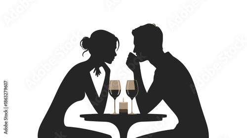 A romantic silhouette of a couple enjoying dinner at a candlelit table.