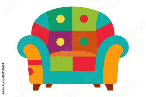 Whimsical Colorful Armchair with Plush Rounded Arms