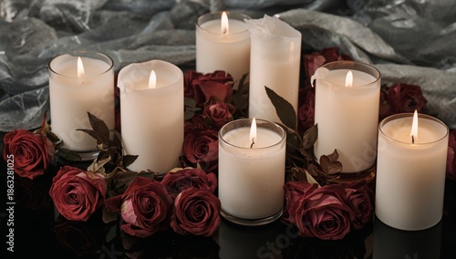 Candles and Roses Create a Warm Scene for a Special Event or Gathering in a D...