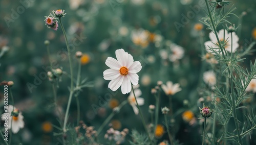White Flower Stands out Among Many Other Flowers in a Field During the Day in...