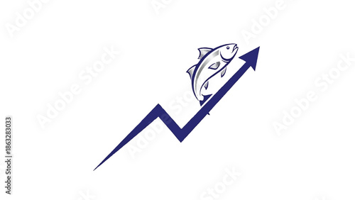 Blue Financial Growth Graph with Jumping Fish Icon for Seafood Market Trends and Fishery Success Analytics